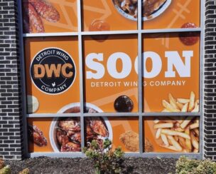 Window lettering for Detroit Wing Company